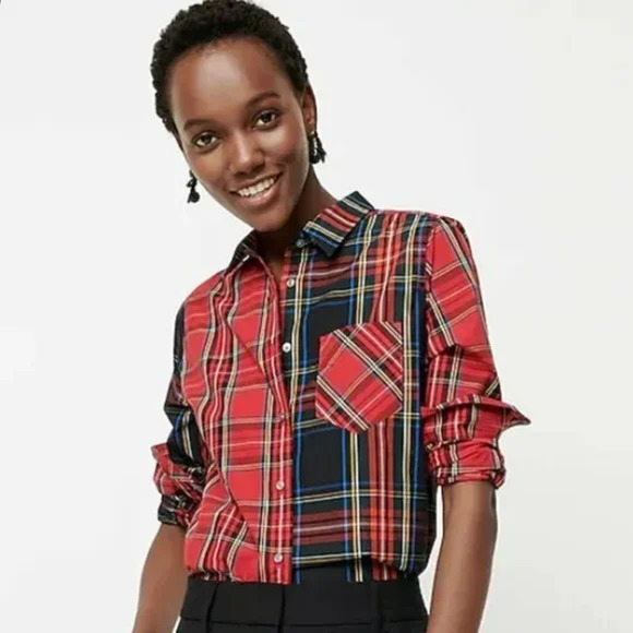 J. Crew Classic Fit Button Up Shirt Mixed Stewart Tartan Plaid Women's Size 6 - Picture 1 of 15